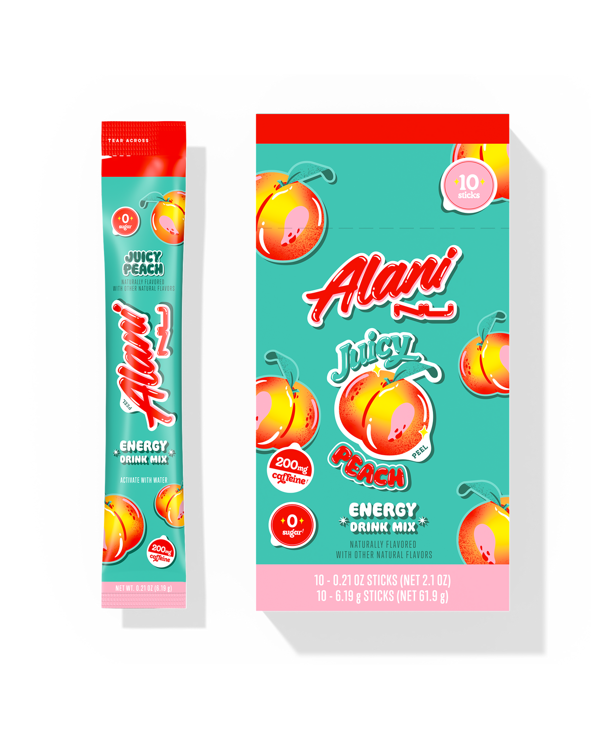 Juicy Peach Powdered Energy Sticks, 10 Pack