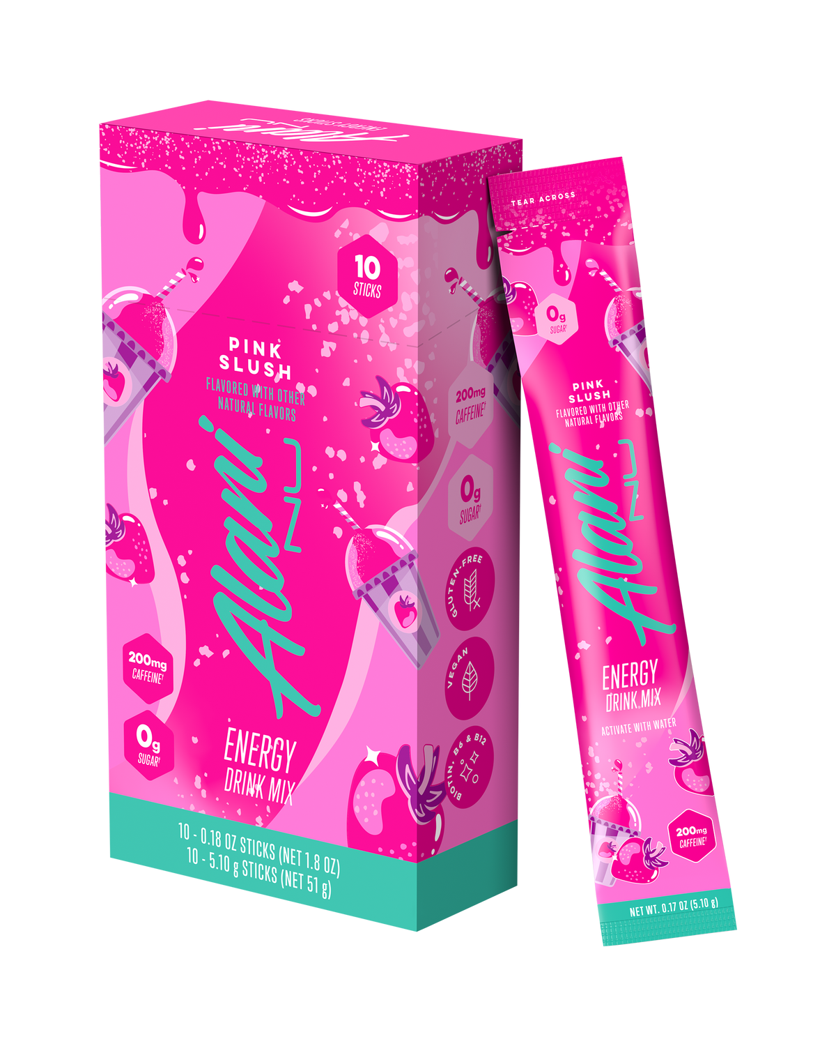 Pink Slush Energy Drink Sticks, 10 Pack