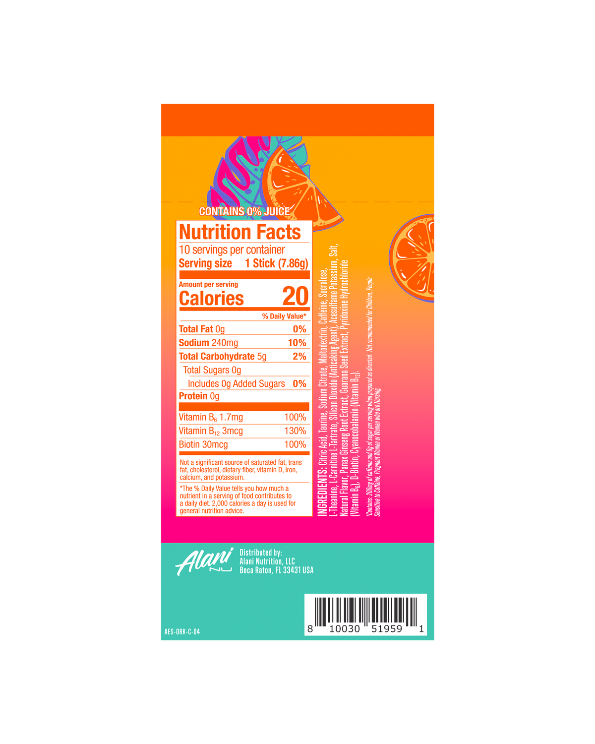 Orange Kiss Energy Sticks, 10 Pack