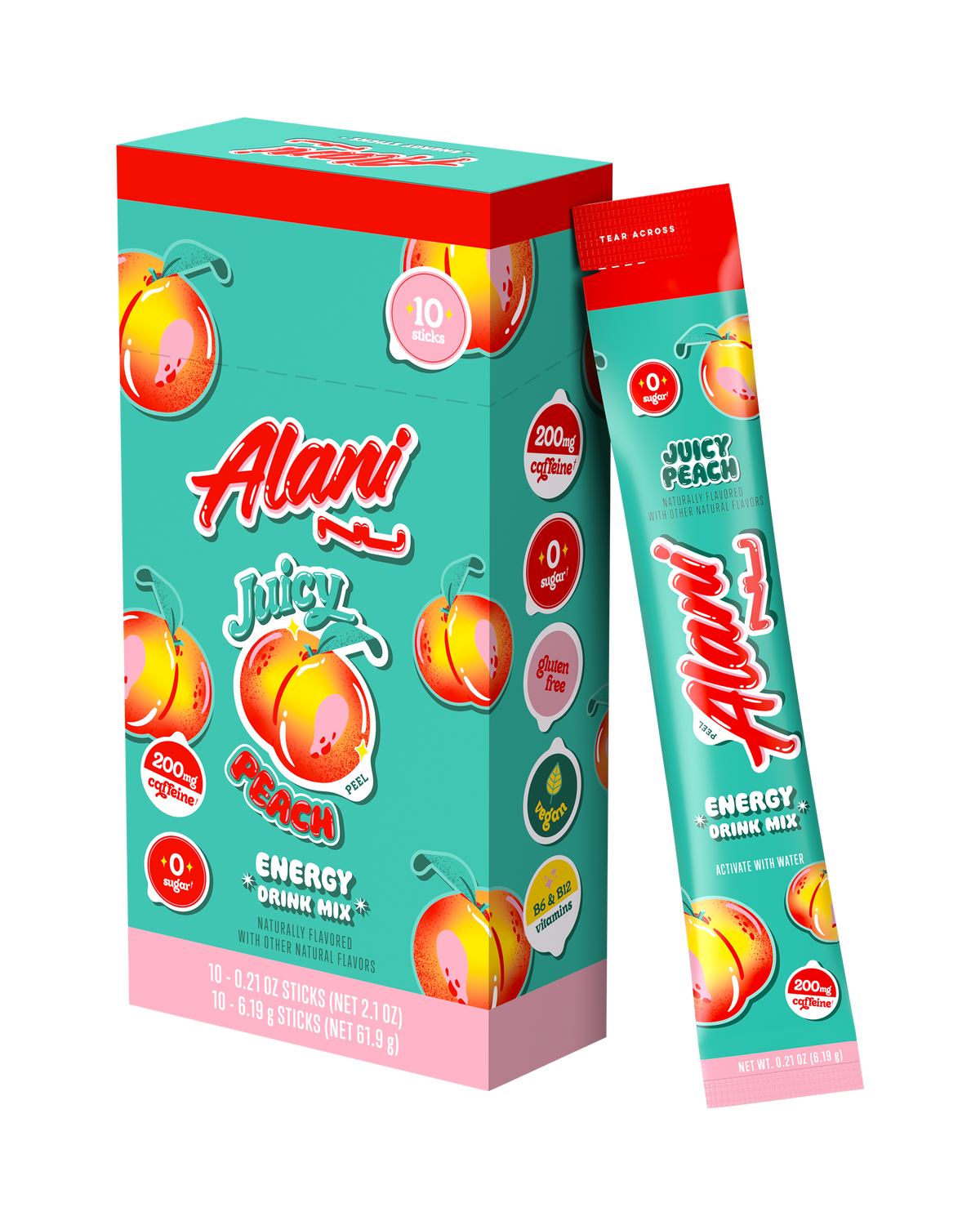 Juicy Peach Powdered Energy Sticks, 10 Pack