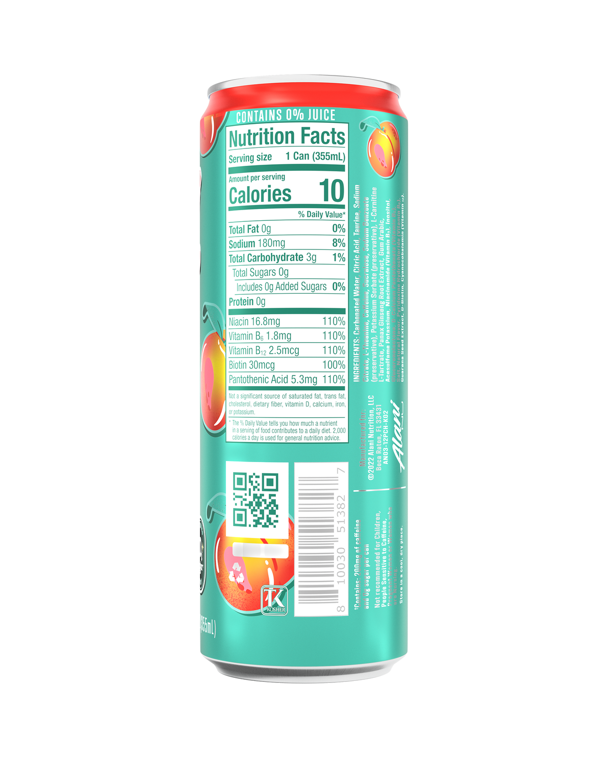 Juicy Peach Zero-Sugar Energy Drink – 12 Pack