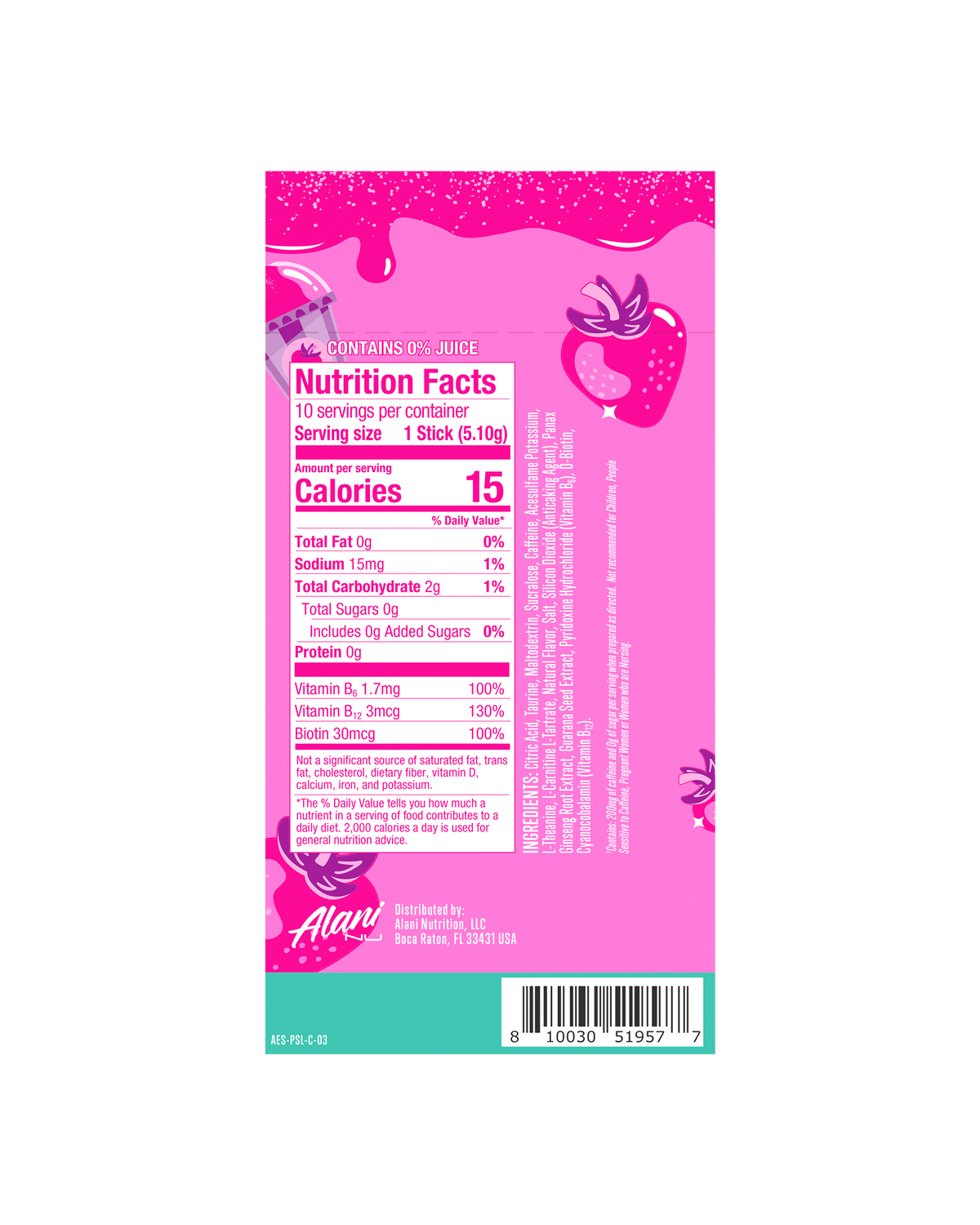 Pink Slush Energy Drink Sticks, 10 Pack